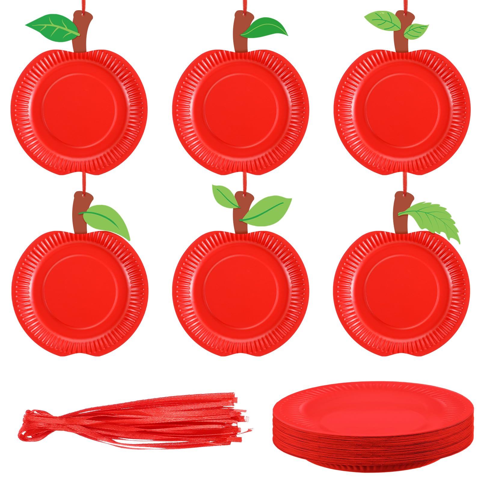 Photo 1 of Motipuns 24 Sets Fall Crafts Apple Paper Plate Crafts Kit Make Your Own Apple Hanging Ornament DIY Autumn Hanging for Fall Party Decoration Supplies