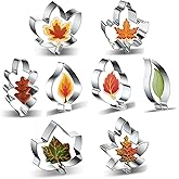 Fall Leaves 8-Piece Leaf Cookie Cutter Set - Maple Leaf, Oak Leaf, Teardrop Leaf Cookie Cutters Shapes Biscuit Fondant Molds