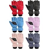 Skyebed 6 Pairs Winter Ski Mittens for Kids Ski Gloves Snow Warm for Boys Girls Cold Weather Outdoor Activities, 6 Colors