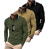 ZITY 3 Pack Men Polo Shirts Long Sleeve with Pocket Golf Shirts Shirts for Men Casual Work Athletic Collared T-Shirts