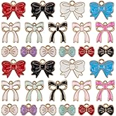 SUNNYCLUE 1 Box 60Pcs 15 Styles Enamel Bow Charms Bowknot Charm Bulk Gold Metal Alloy Coquette Aesthetic Assorted Bows Tie Shaped Pendants for Jewelry Making Bracelet Necklaces DIY Craft Findings