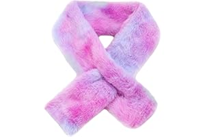 Piewag Kids Toddler Scarf Winter Rainbow Scarf Gradient Cross Tie Collar Fluffy Fur Plush Scarves Neck Warmer for Girls Boys