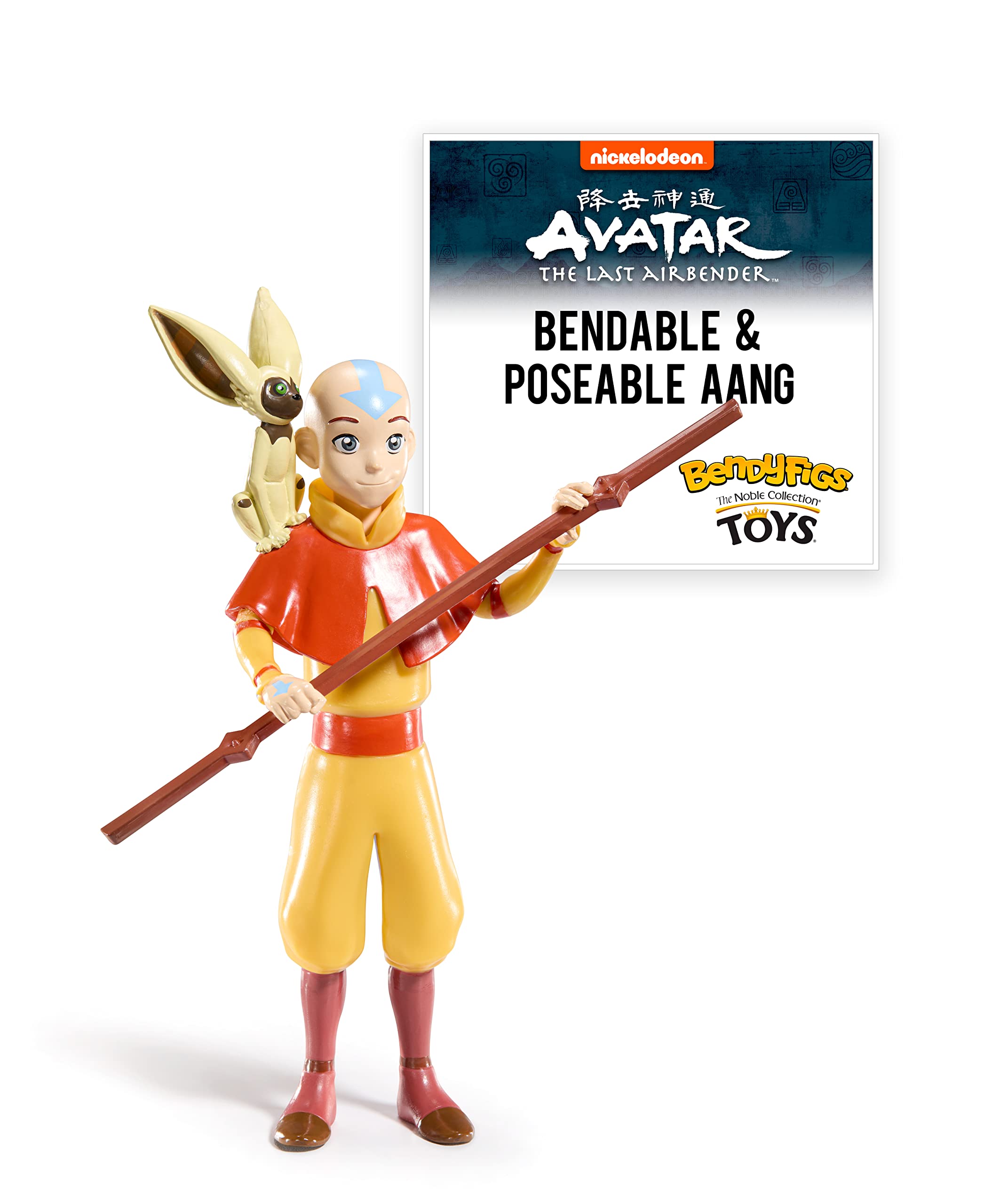 BendyFigs The Noble Collection Avatar Aang - Noble Toys 18cm Bendable Posable Collectible Doll Figure With Stand and Mini Accessory