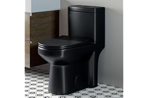 HOROW HWMT-8733BU Small Compact One Piece Toilet Matte Black, 25" Length Toilet with Soft Closing & UF Seat, 1.1/1.6 GPF Powerful Dual Flush Toilets for Bathroom, 12'' Rough-In Toilet Bowl Black