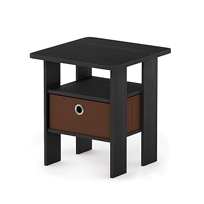FURINNO Andrey End Table Nightstand with Bin Drawer, Americano