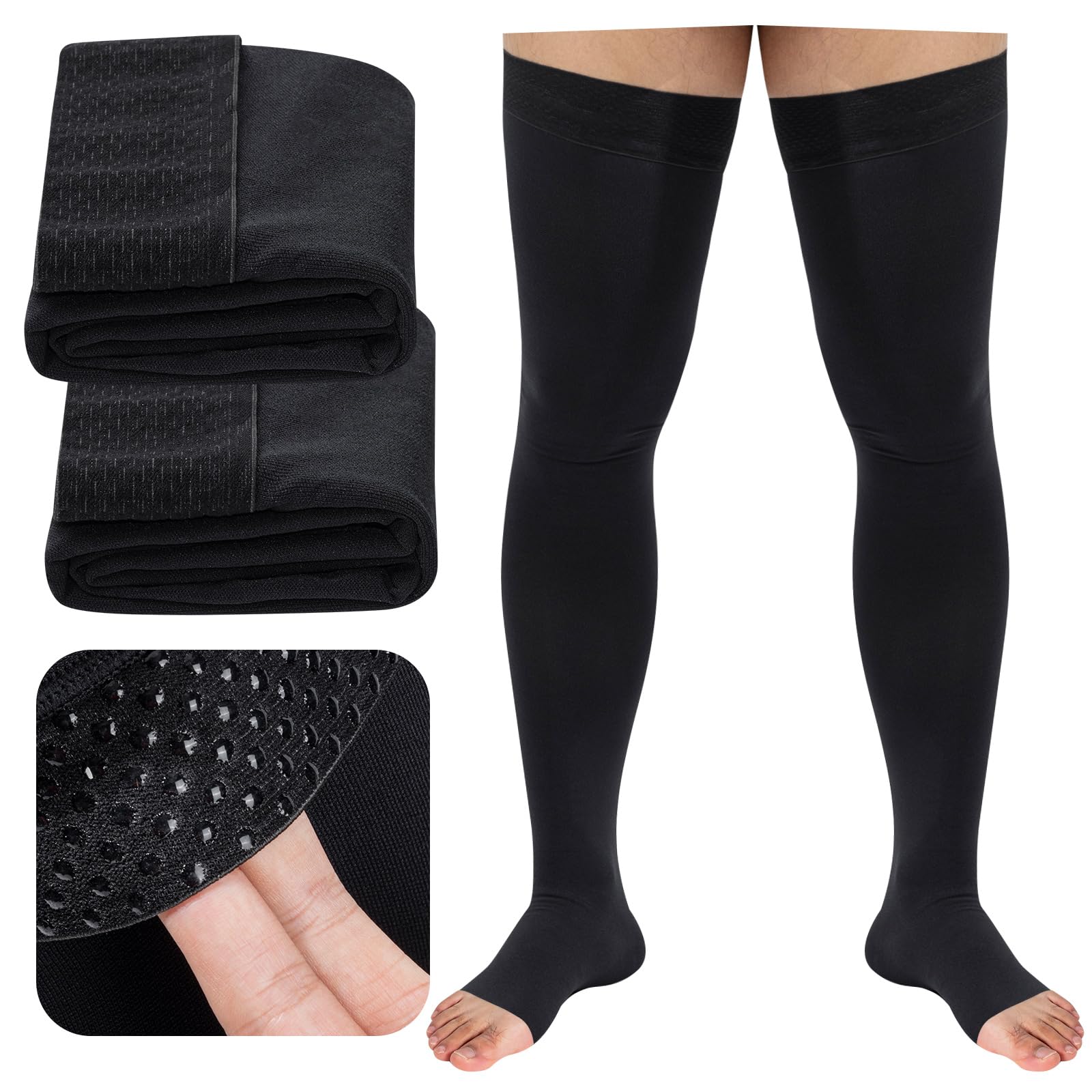 Photo 1 of 20-30 Mmhg Compression Socks, Open Toe Thigh High Compression Stockings for Men and Women with Non-slip silicone ?L Black?