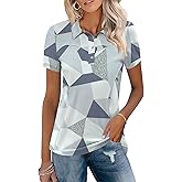 TFSDOD Womens Golf Polo Shirts Collared Short Sleeve T Shirt Lightweight Moisture Wicking Polo Casual 3 Buttons Outfits