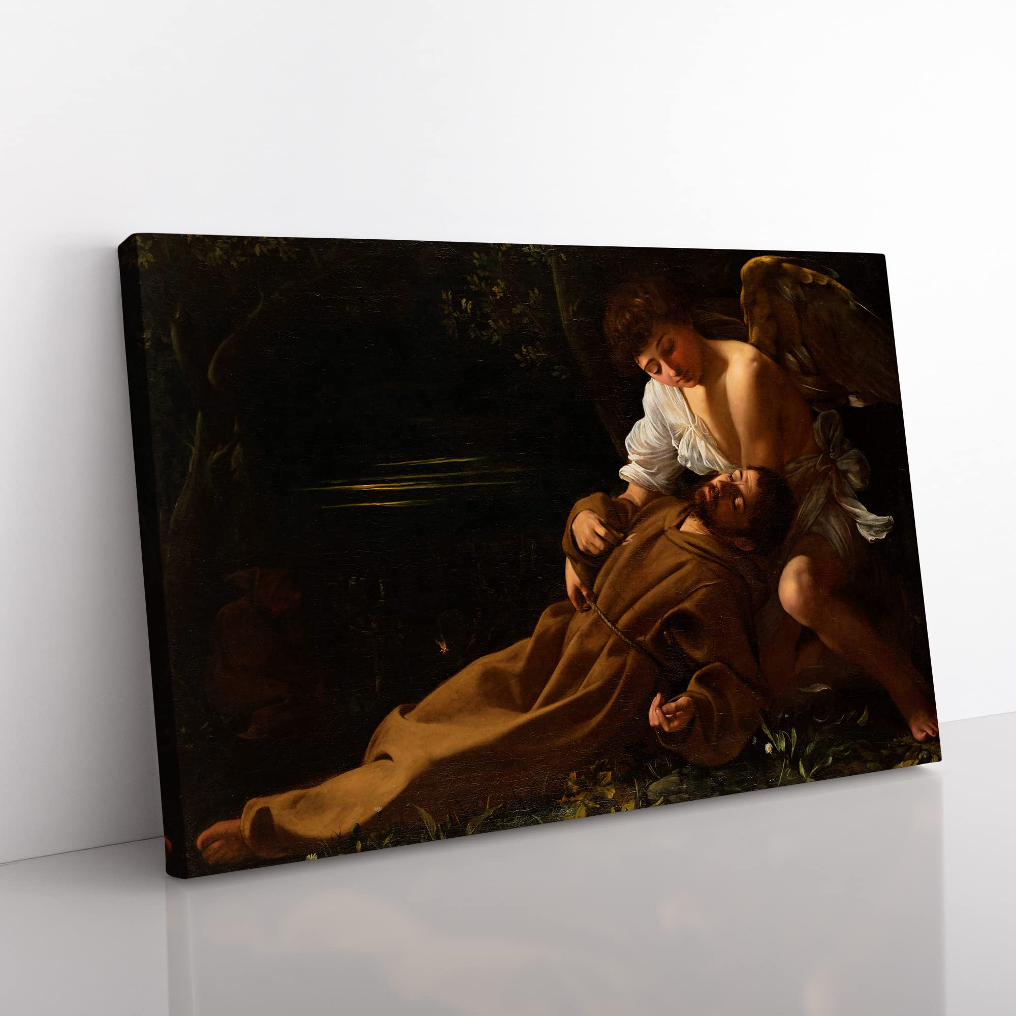 Michelangelo Caravaggio St Francis of Assisi in Ecstasy Classic Painting Canvas Wall Art Print Ready to Hang, Framed Picture for Living Room Bedroom Home Office Décor, 50x35 cm (20x14 Inch)