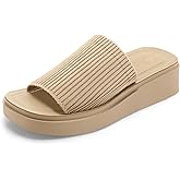 mysoft Women's Platform Sandals 1.8 Inch Slip On Comfortable Knit Open Toe Flatform Chunky Slide Sandals