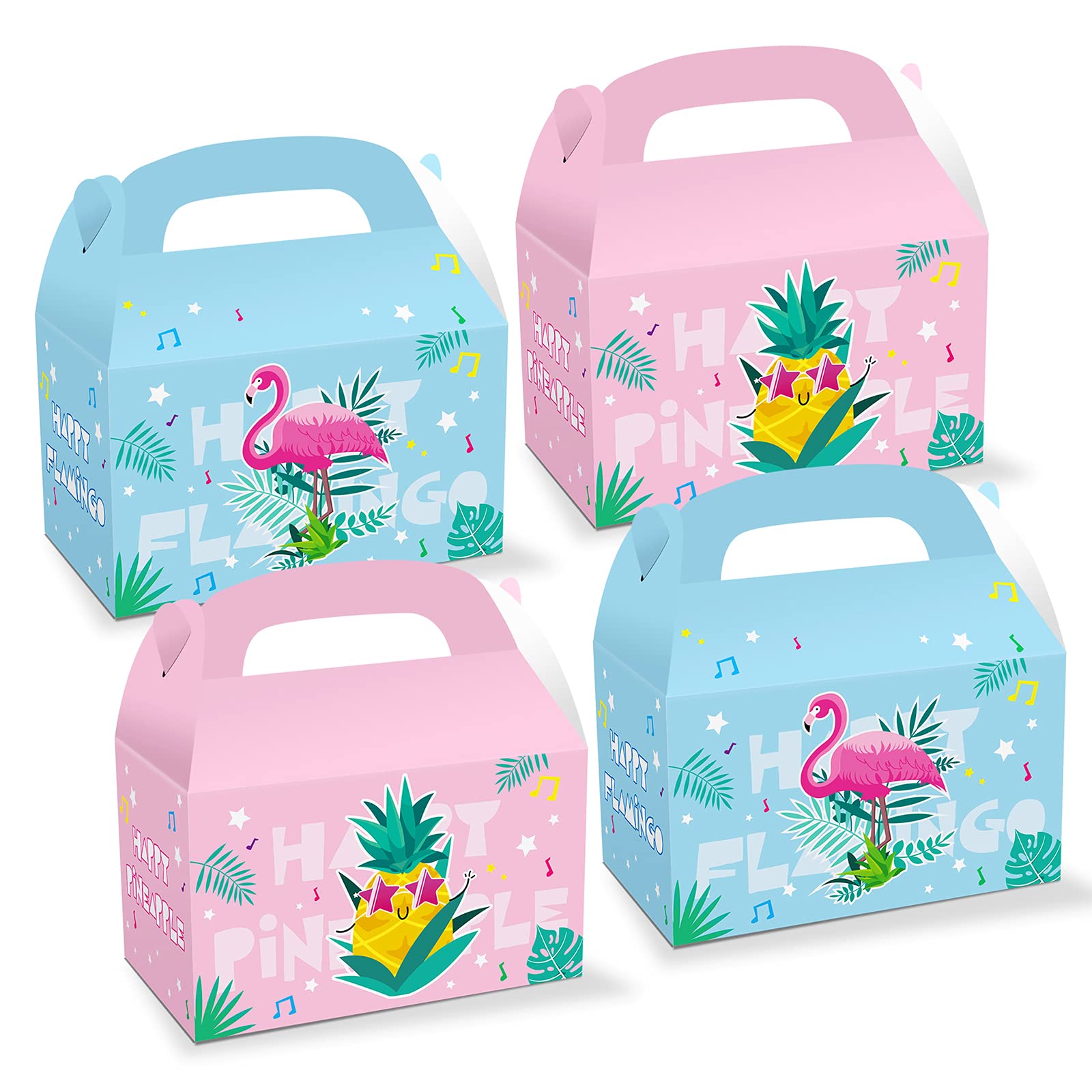 12 Pack Summer Pineapple Flamingo Goodie Gift Boxes, Hawaii Theme Party Paper Gift Boxes, Pineapple Candy Treat Boxes for Kids, Birthday Party Tropical Baby Shower Summer Decorations
