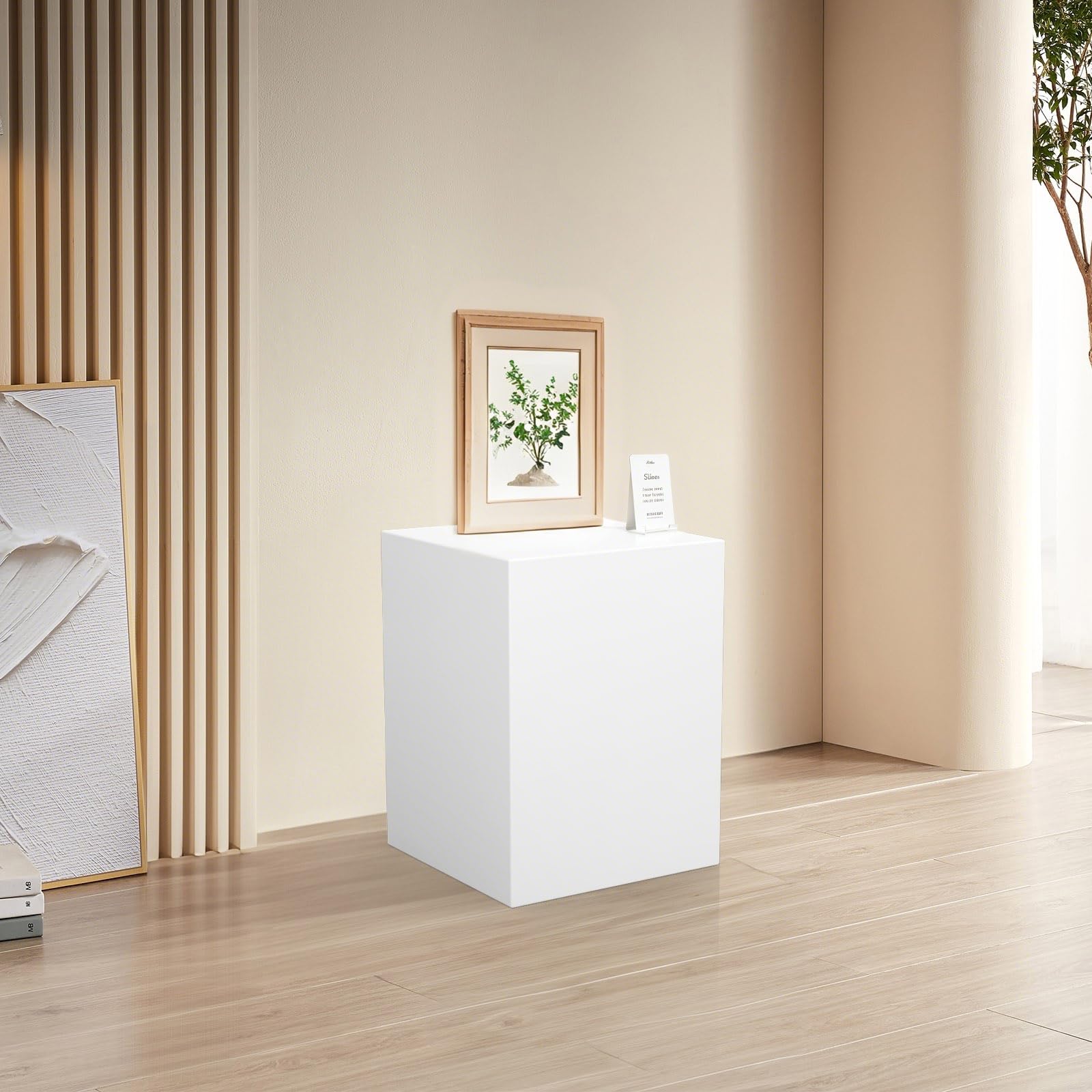 Photo 1 of XHKJYSDP Cube Display Pedestal Stand for Bridal Shop, Square White Display Risers Columns, Party Event Decor Platform Base Showcase for Comic-Con Home Shop Boutiques (11.8*11.8*15.7in)