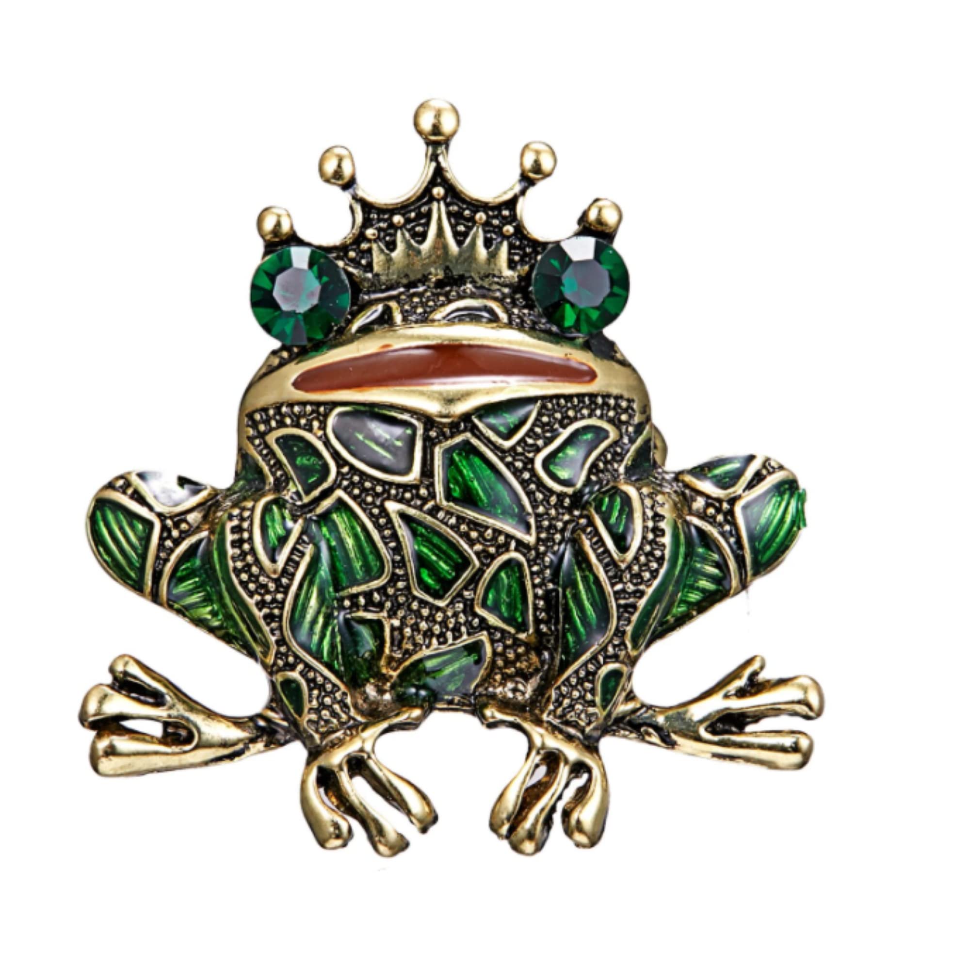 Cute Frog Brooch Pin for Women, Green and Gold with Rhinestone Details