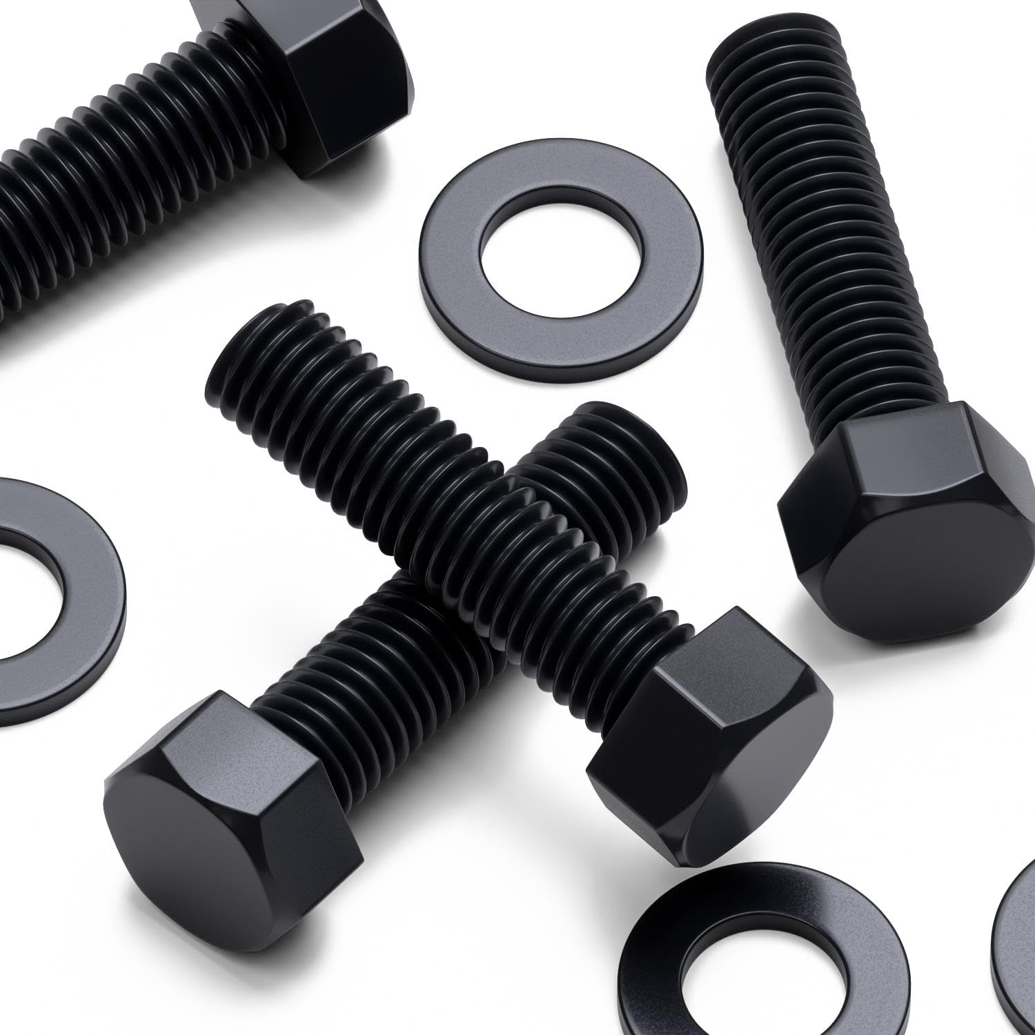 20x Black Nylon Hex Head, M10 x 40mm, Plastic Nuts and Bolts, Washers, Hexagon, Nylon
