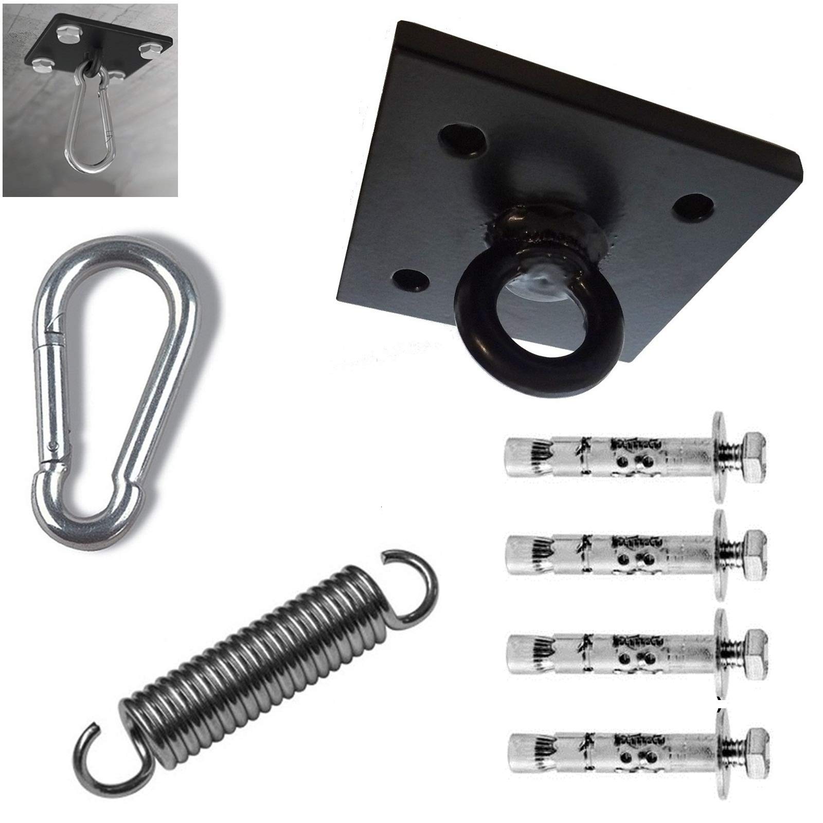 mmasport Ceiling Hook Holder for Punching Bag + Carabiner + Spring Lobster Clasp + Screws