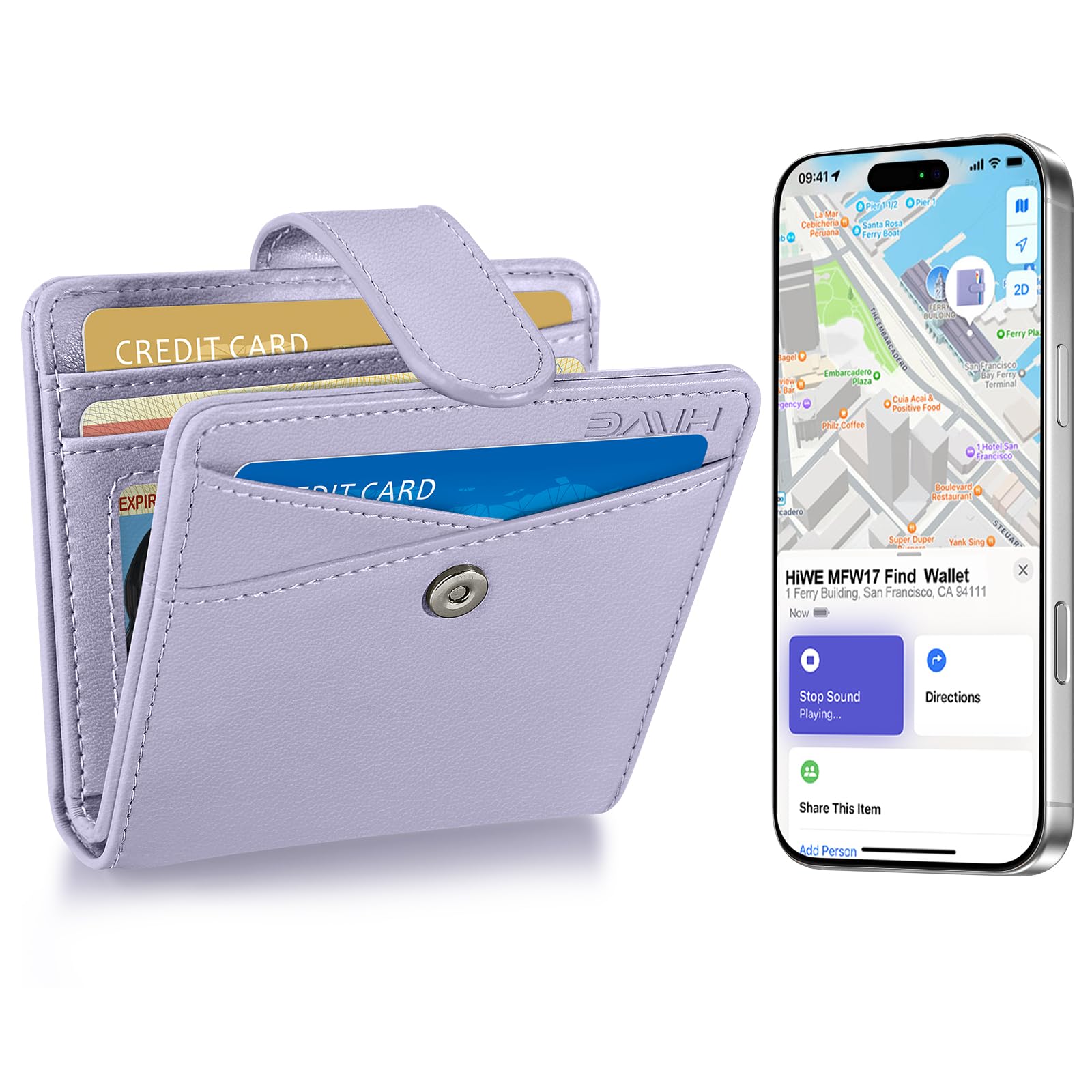 Photo 1 of Small Womens Wallet, Bifold Wallets with Smart Anti-Loss Find My Tracker Built in, RFID Credit Card Holder, PU Leather, ID Window, Purple