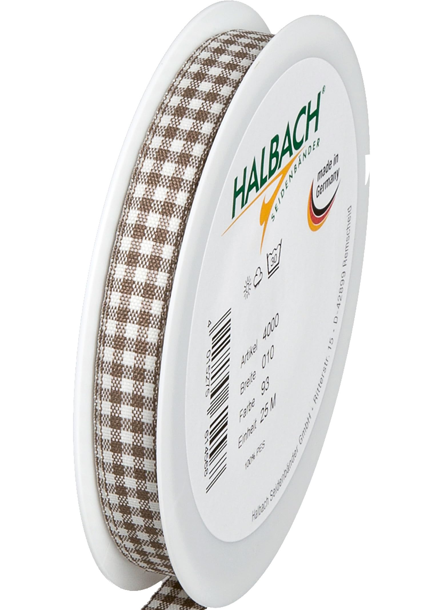 Halbach Seidenbänder Vichy 10mm Dusky Brown Checked Ribbon for Gift Wrapping — image 1