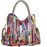 Segater Women's Multicolor Big Boston Bag Genuine Leather RANDOM Colorful Patchwork Large Tote Handbag Hobo Crossbody Purses