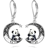 Black Cat/4th of July/Bat/Spider/Pumpkin/Wolf/Bunny/Sun and Moon/Turtle/Raven 925 Sterling Silver Leverback Dangle Earrings Moon Gothic Christmas Earrings Jewelry Gift for Women