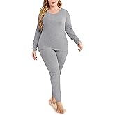IN'VOLAND Women’s Plus Size Thermal Long Johns Sets Fleece Lined 2 Pcs Underwear Top & Bottom Pajama Set