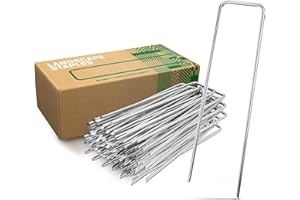 GardenGloss Landscape Staples 6 Inch Galvanized - 50 Pack - 11 Gauge - Garden Pins, Lawn & Yard Ground Spikes - Landscaping Fabric Weed Barrier Stakes