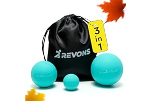 REVONS 3 in 1 Massage Ball Set - Lacrosse Balls for Myofascial Release, Back Pain Relief, Face Fitness, Trigger Points, Yoga, Physical Therapy, Muscle Recovery and Soft Deep Tissue Massage (Turquoise)