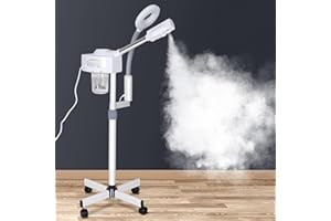 BBBuy 2 in 1 Facial Steamer Professional Nano Ionic Face Deep Cleansing Hydration with 5X Magnifying LED Lamp & Rolling Wheels, High Frequency, Portable Home Spa Salon Beauty Skin Care Equipment