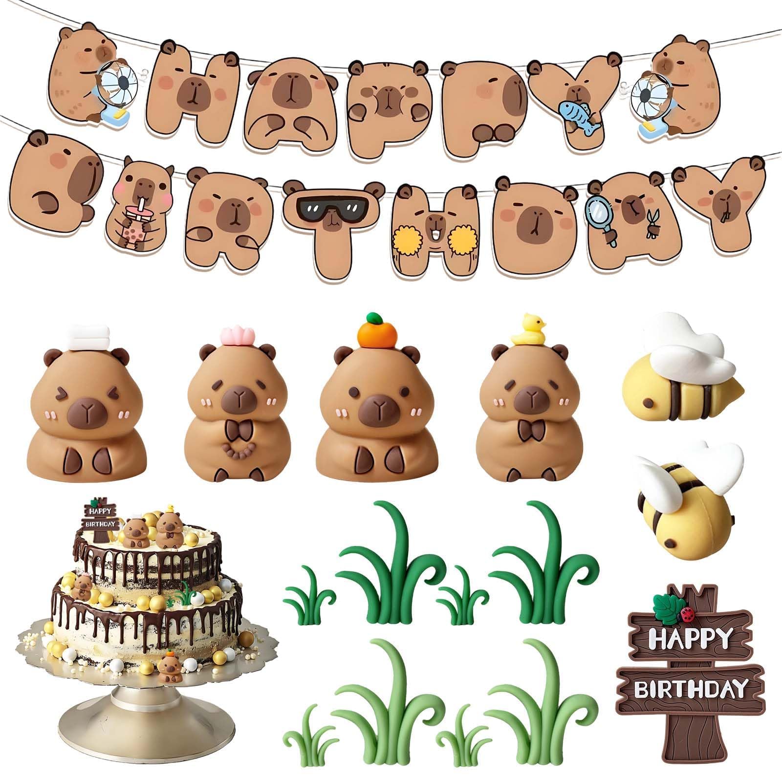 12 PCS Capybara Birthday Decorations Set, Cute Capybara Cake Topper and Happy Birthday Banners, Stylish and Durable Animal Party Decorations for Celebrations