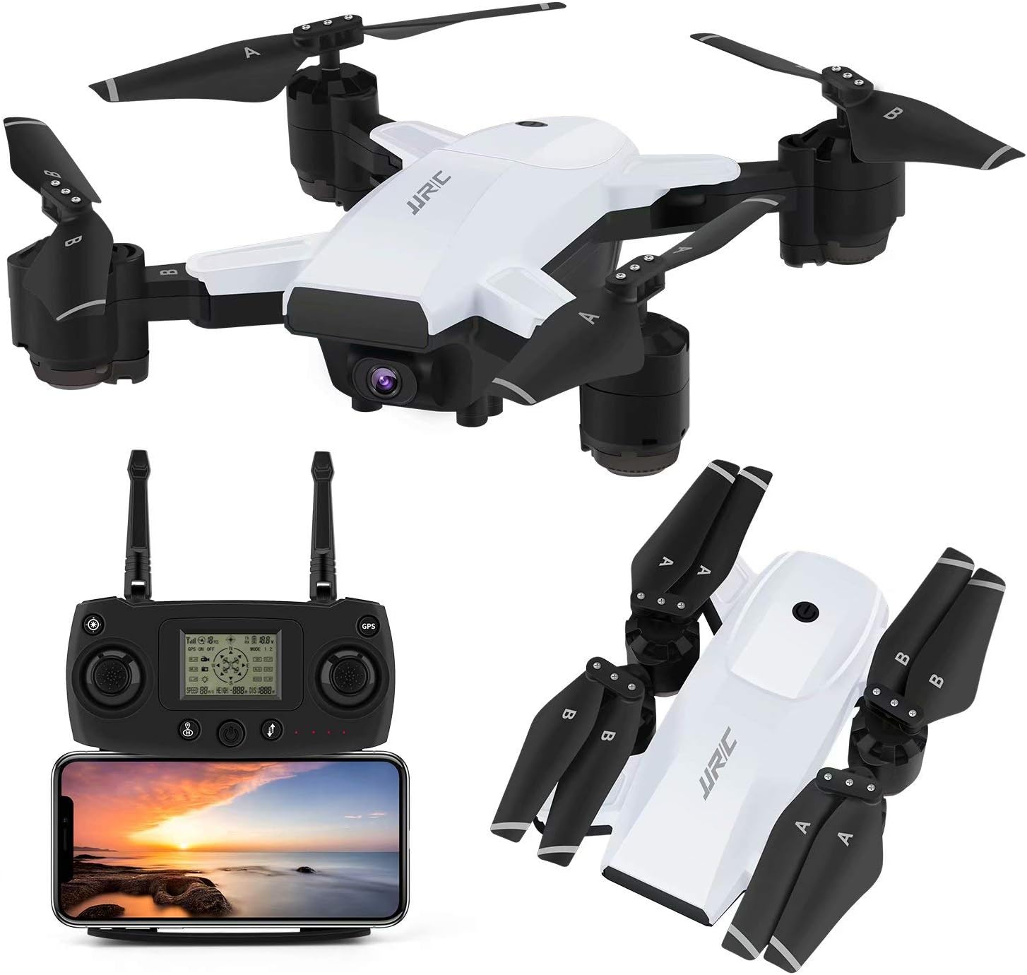 INKPOT GPS Drone JJRC H78G 5G WIFI FPV Rc Foldable Drone with 1080P HD Camera Live Video RC Quadcopter with Follow me ,Smart Return Home,Dual Control Mode Folding Drone for Adults(White)