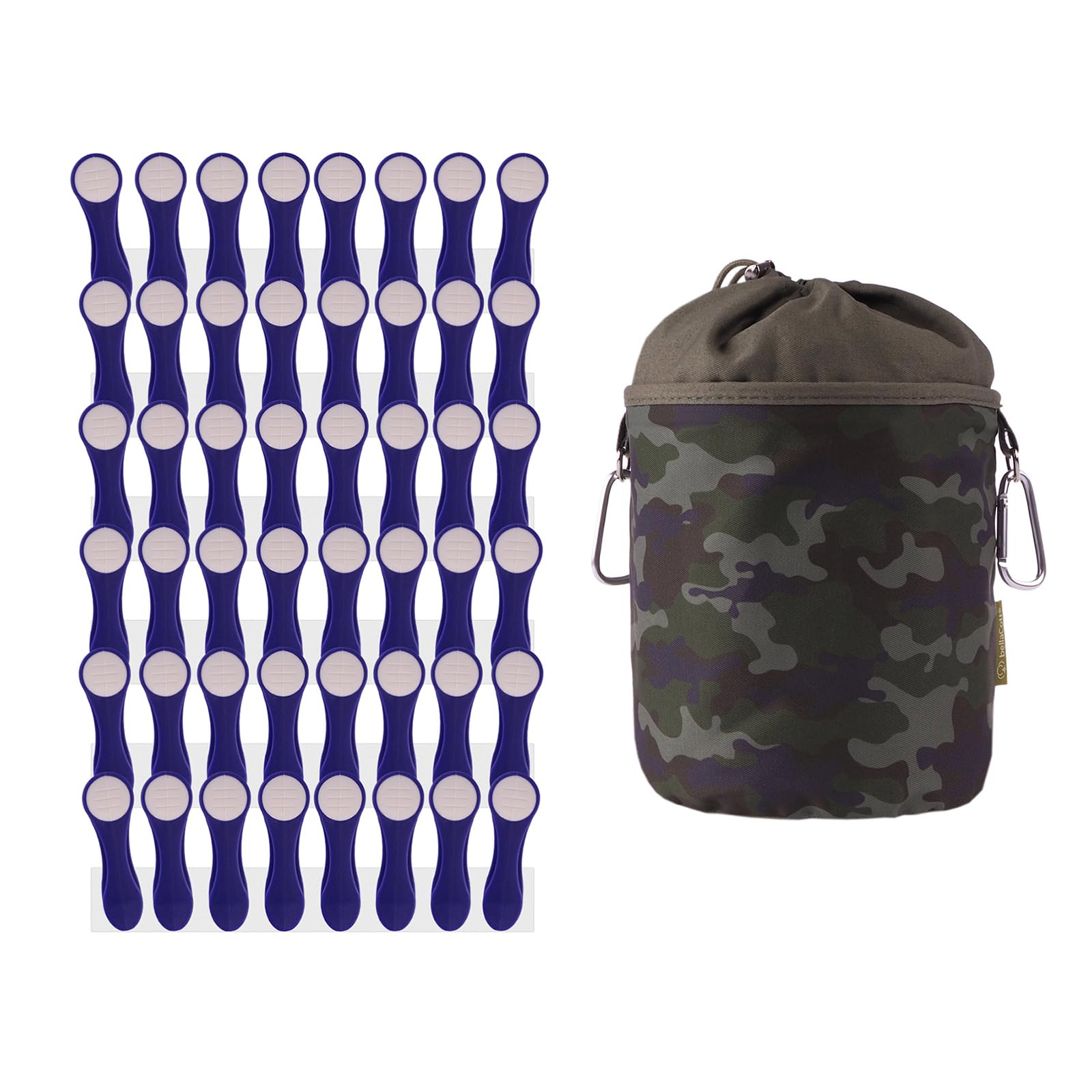 trendfinding 48 Clothes Pegs Laundry Clips with Spiral Springs Made of Stainless Steel and Soft Grip Indigo White and 1 bellaCott Clothes Peg Bag Camouflage