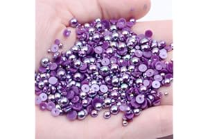 MIOBLET Mixed Size 2/3/4/5/6mm 1000Pcs Imitation Pearls Bead Half Round Flatback Pearl Rhinestones Beads Nail Art Crafts DIY Gem Decoration (59 Deep Purple AB)