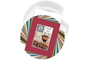 MBC MAT BOARD CENTER Mat Board Center, Pack of 25, 8x10 for 5x7 Mix Color Picture Mat Sets - Acid Free, 4-ply Thickness, Bevel Pre-Cut White Core - Includes Backing Boards and Clear Bags - for Pictures, Photos, Framing