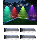 INDARUN Solar Fence Lights 4 Pack, Outdoor Solar Lights for Fence with 12 Modes, RGB Color Changing & Warm White & Cool White
