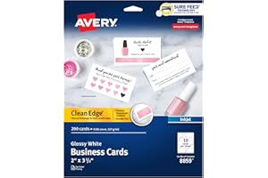 Avery Ink Jet Two-Side Printable Clean Edge Business Cards, White, Glossy, Pack of 200 (8859)
