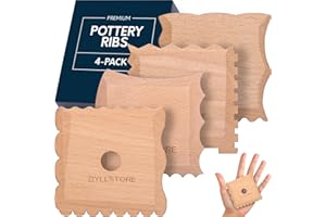 Byllstore Pottery Ribs & Trimming Tools | 2 Foot Shaper Tools | 4 Clay Texture Ribs | Solid Beech Wood | Several Pack Options (4-Pack)