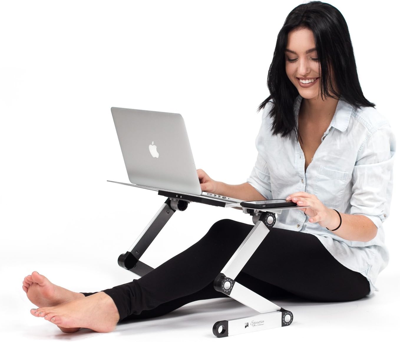 Executive Office Solutions Portable Adjustable Aluminum Laptop Desk/Stand/Table Vented w/CPU Fans Mouse Pad Side Mount-Notebook-MacBook-Light Weight Ergonomic TV Bed Lap Tray Stand Up/Sitting-Silver: Computers & Accessories
