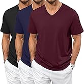 Neer 3 Pack Men's Big and Tall T-Shirts Casual V Neck Short Sleeve 30% Cotton Tee Shirt Summer Basic Soft Fitted Solid Tops(Black, Navy Blue, Wine Red,5X-Large)