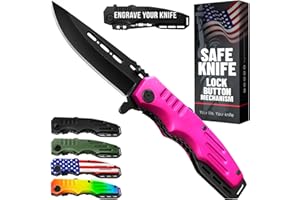 GRAND WAY Safety Lock Pocket Knife for Women - Spring Assisted Knife Cute Knives - Self Defense Tool Accessory, Hot Pink Folding Sharp Blade - Food Processing Knives Gifts for Wife Girlfriend Girl Mother 6681 P