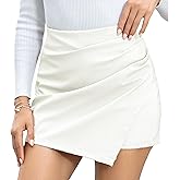 We1Fit Faux Leather Skorts for Women High Waisted PU Leather Shorts Elastic Waist Ruched Wrap Skort
