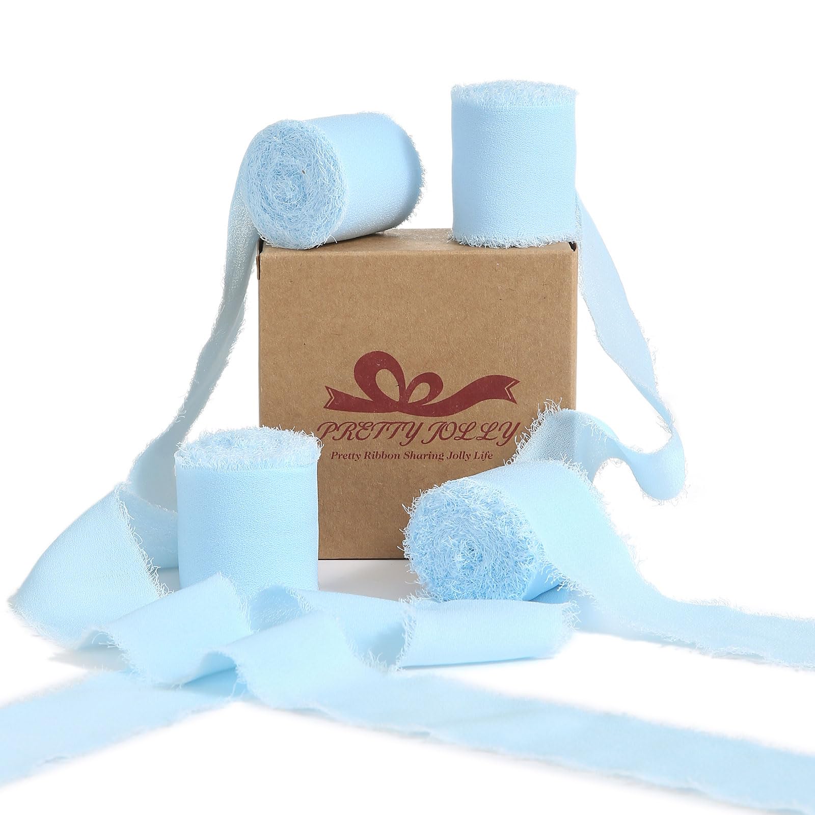 Pretty Jolly Blue Chiffon Ribbon for Gift Wrapping 1 1/2 Inch 20Yd Wedding Car Ribbons Handmade Fringe Silk Ribbon for Cake Flower Bouquet Wedding Invitations DIY Crafts and Hair Bow