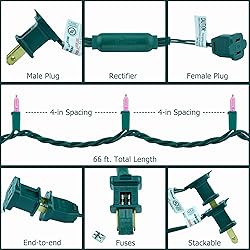 YULETIME Pink LED Christmas Lights with Green