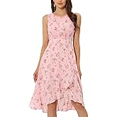 Allegra K Women's Summer Dresses 2025 Wrap Ruffle High Low Hem Round Neck Keyhole Back Sleeveless Floral Dress