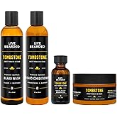 Live Bearded Complete Beard Grooming Kit, Made in the USA with All-Natural Ingredients - Beard Wash, Conditioner, Beard Butter & Beard Oil Kit - Mens Gift Set, in Scent Tombstone, Tobacco & Cedar