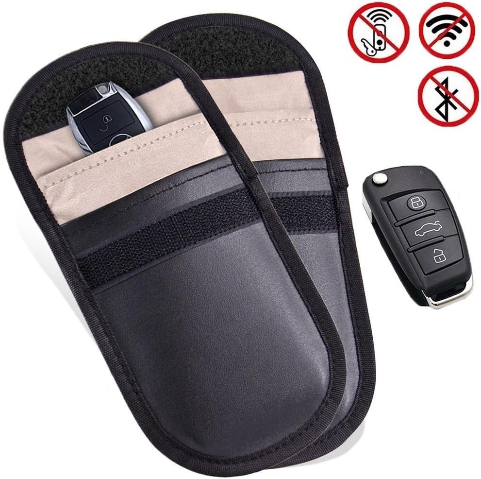 RFID Signal Blocking Bag Shielding Pouch Wallet Case for Cell Phone Anti-Tracking and Car Key FOB(Free Leather Front Pocket) (2 x Black)