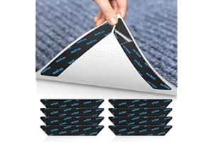 FLYCOCO Anti-Slip Rug Pads 8PCS Double-Sided Washable and Reusable 1.18 x 7.09 Inches Black Trapezoid Anti-Friction Wrinkling Cuttable Rug Tape for Tile Hardwood Floors at Home Stores Hotels