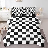 Feelyou Checkered Retro 7 Piece Bedding Set Teen Women Men Black White Plaid Comforter Set with Sheets Queen Size Kids Boys Geometric Vintage Bed in a Bag Modern Simple Groovy Aesthetic Room Decor