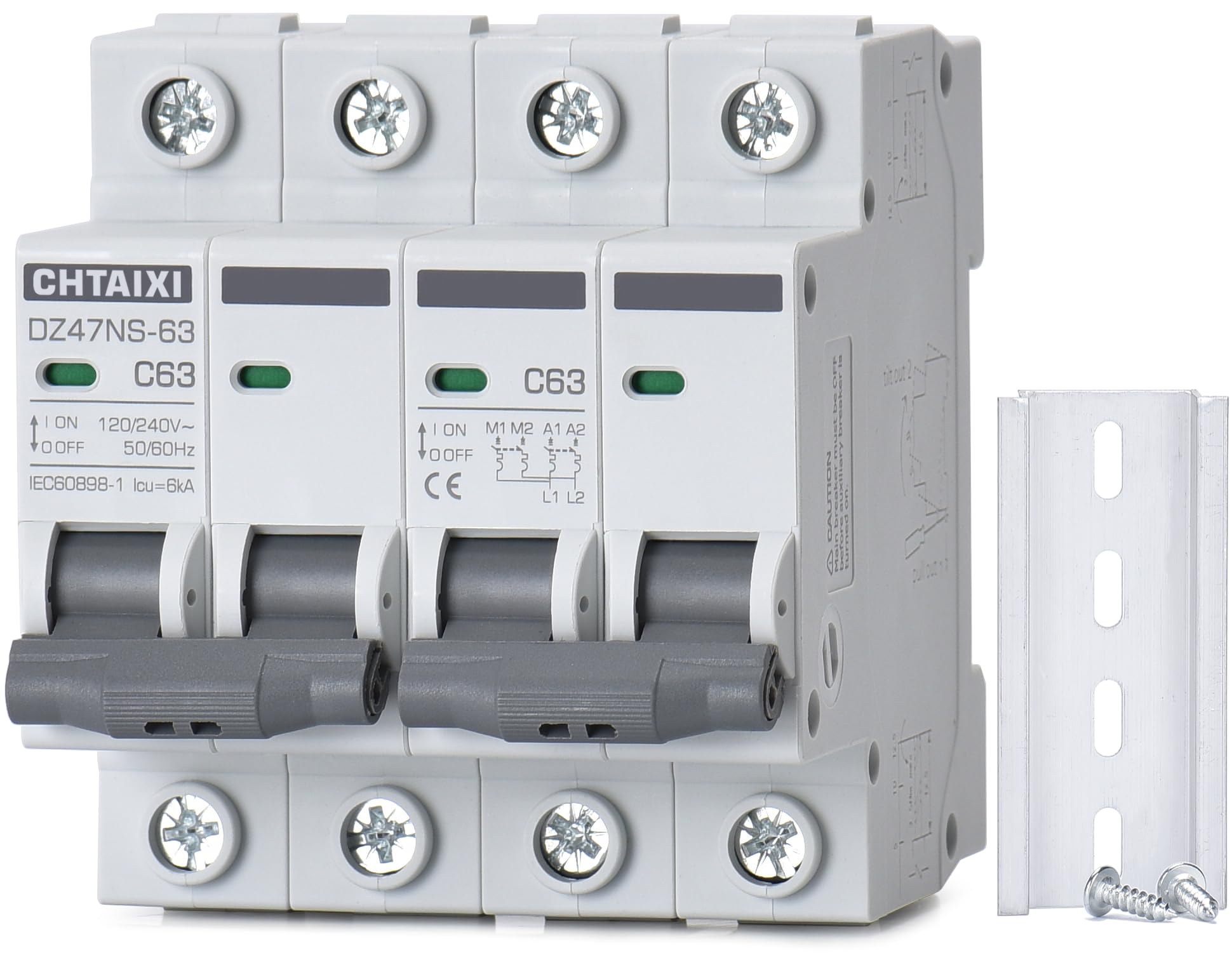 Photo 1 of Chtaixi Manual Transfer Switch, 63 Amp 120V/240V AC Dual 2-Pole DIN Rail Mount RV Transfer Switch, Single-Side Interlock Circuit Breaker MTS D2P C63