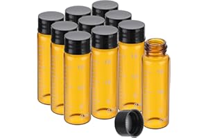 PATIKIL 10pcs 15ml Small Brown Glass Vials with Black Screw Cap, Borosilicate Glass Graduated Sample Bottles for Solid Liquid
