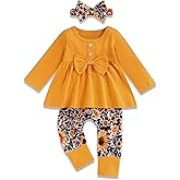 oklady Toddler Baby Girl Clothes Solid Color Ruffle Tops Floral Pants with Headband Fall Winter Cute Girl Outfits
