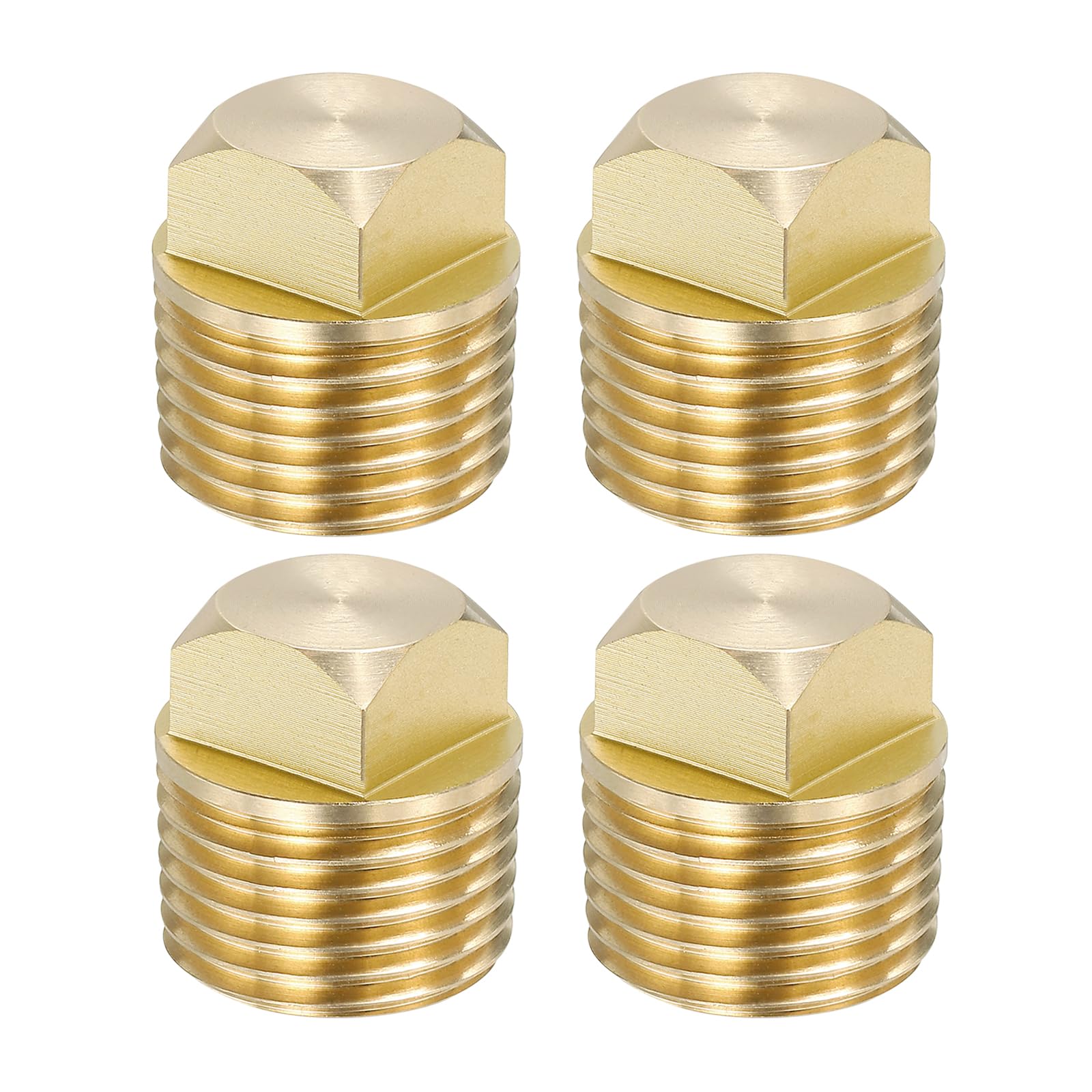 PATIKIL 1/2 Inch NPT Boat Drain Plug, 4 Pcs Solid Brass Spare Garboard Drain Plugs with Square Head for Kayak Fits Most Boats Hulls, Gold Tone