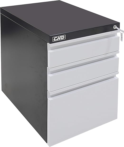 Amazon Com Chd 3 Drawer Mobile File Cabinet Lock Rolling Storage Metal Office Organizer Black With White Drawer Office Products